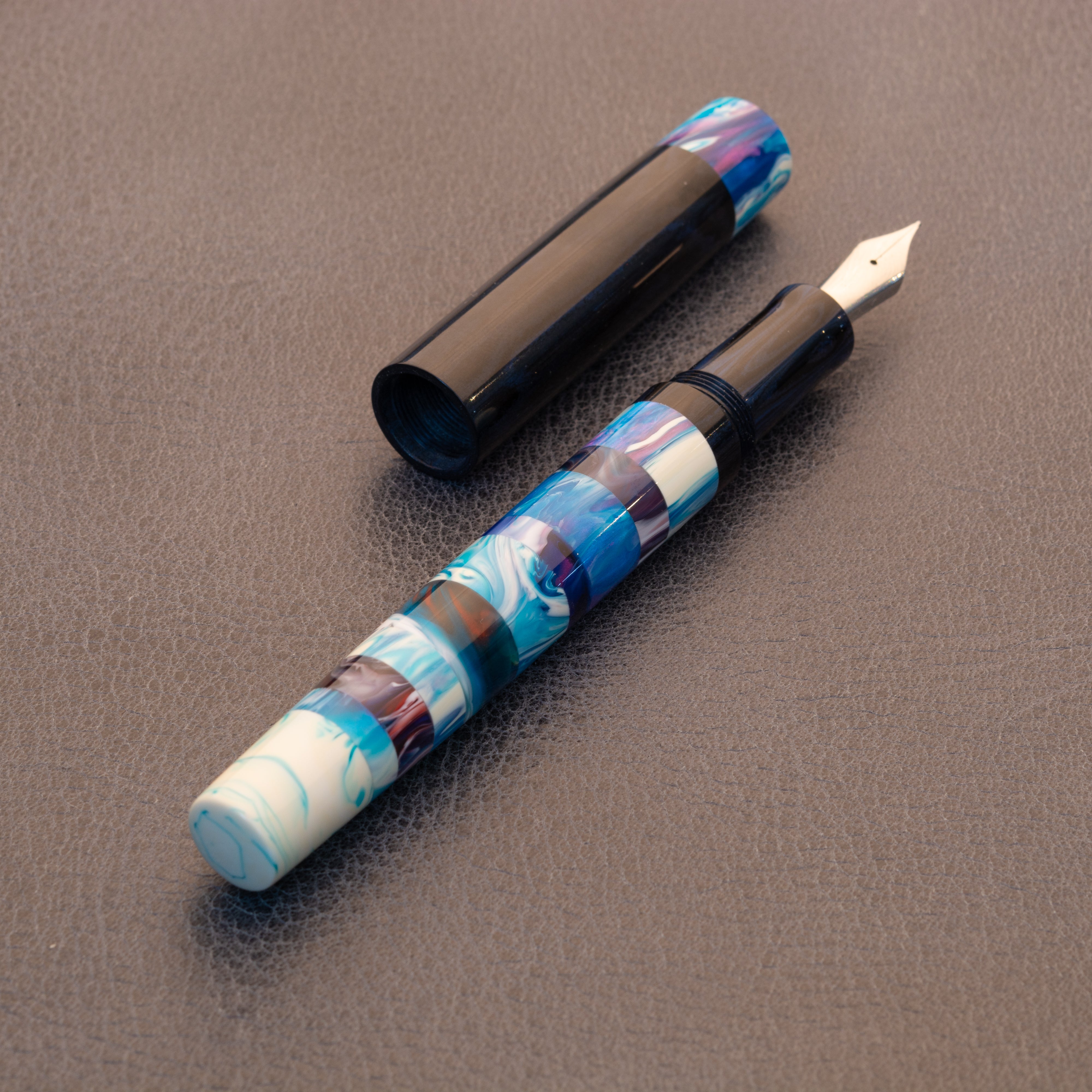 Fountain Pen - Bock #6 - 14 mm - Segmented Brooks' & SEM Ebonite