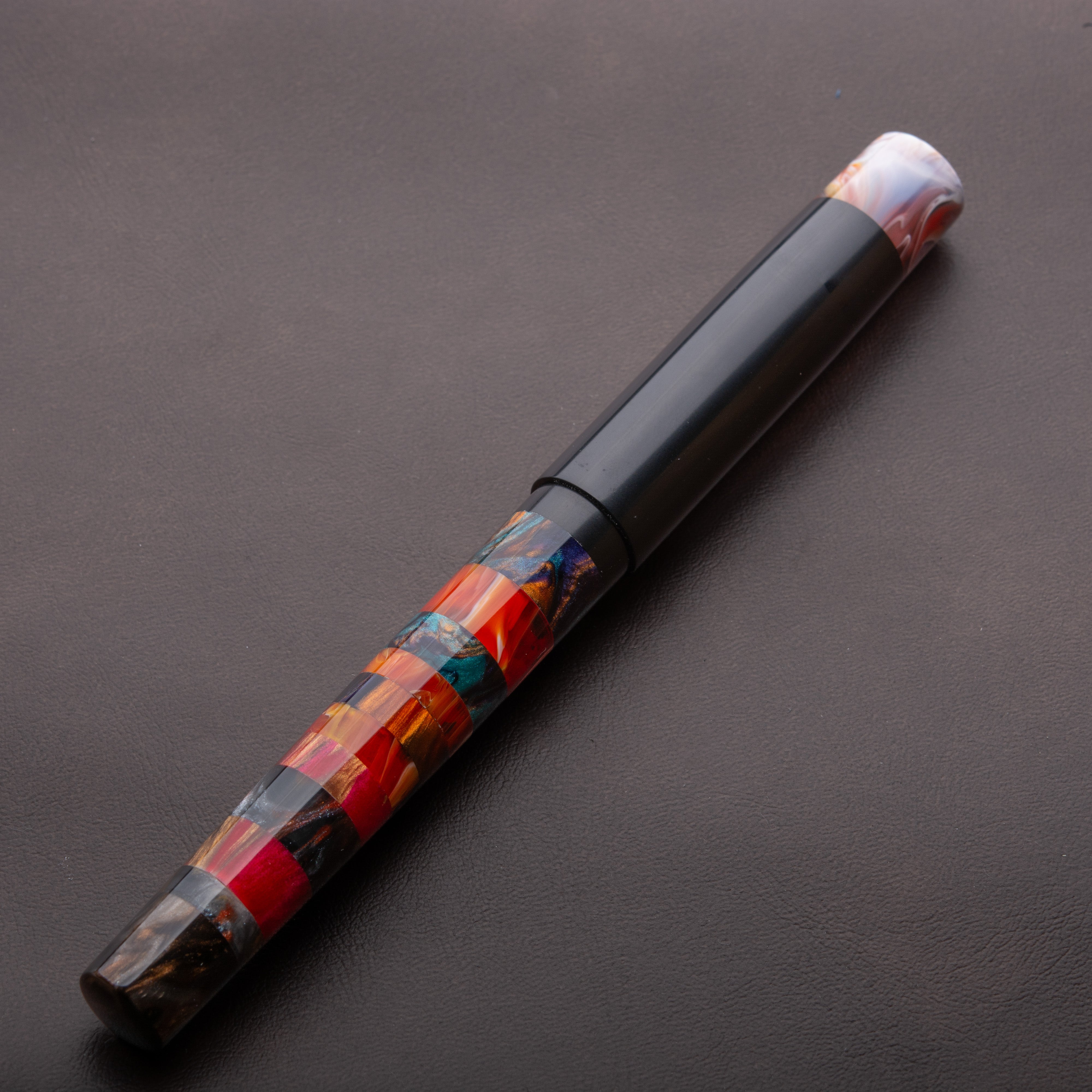 Fountain Pen - Bock #6 - 14 mm - Segmented Red Brooks' & SEM Ebonite