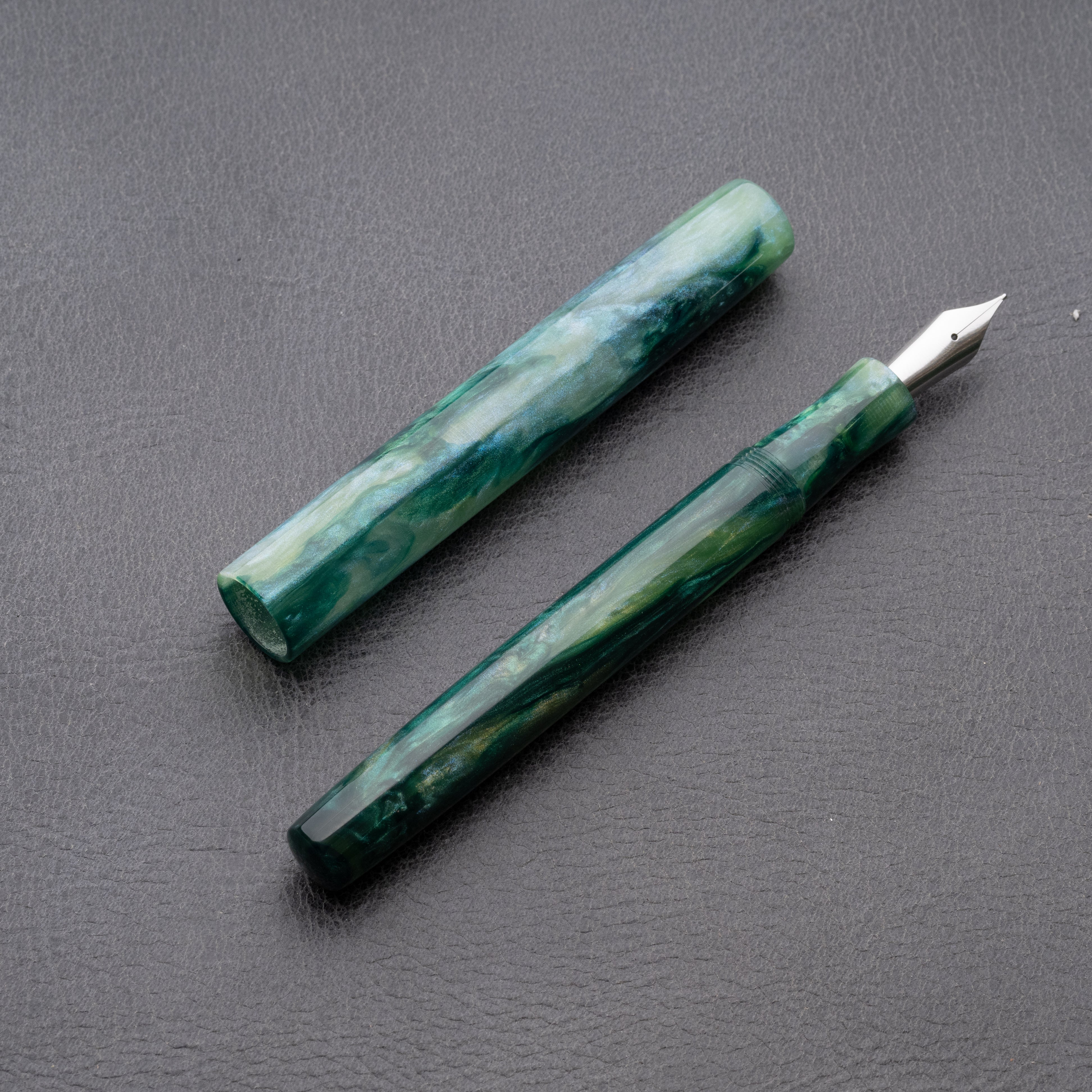 Fountain Pen - Bock #6 - 13 mm - In house cast from multiple greens and a bit of blue