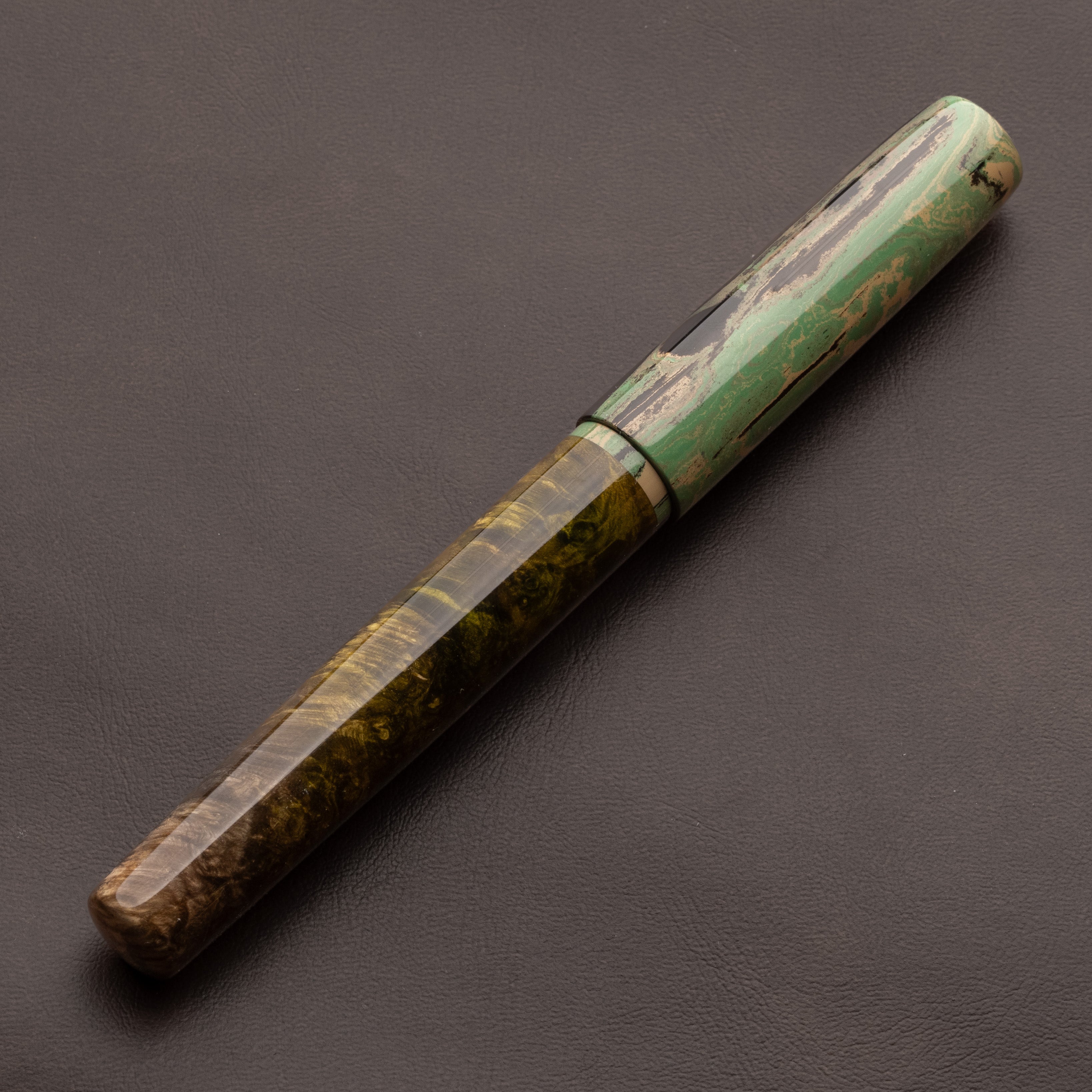 Fountain Pen - Bock #6 - 14 mm - Green Maple Burl and SEM Ebonite