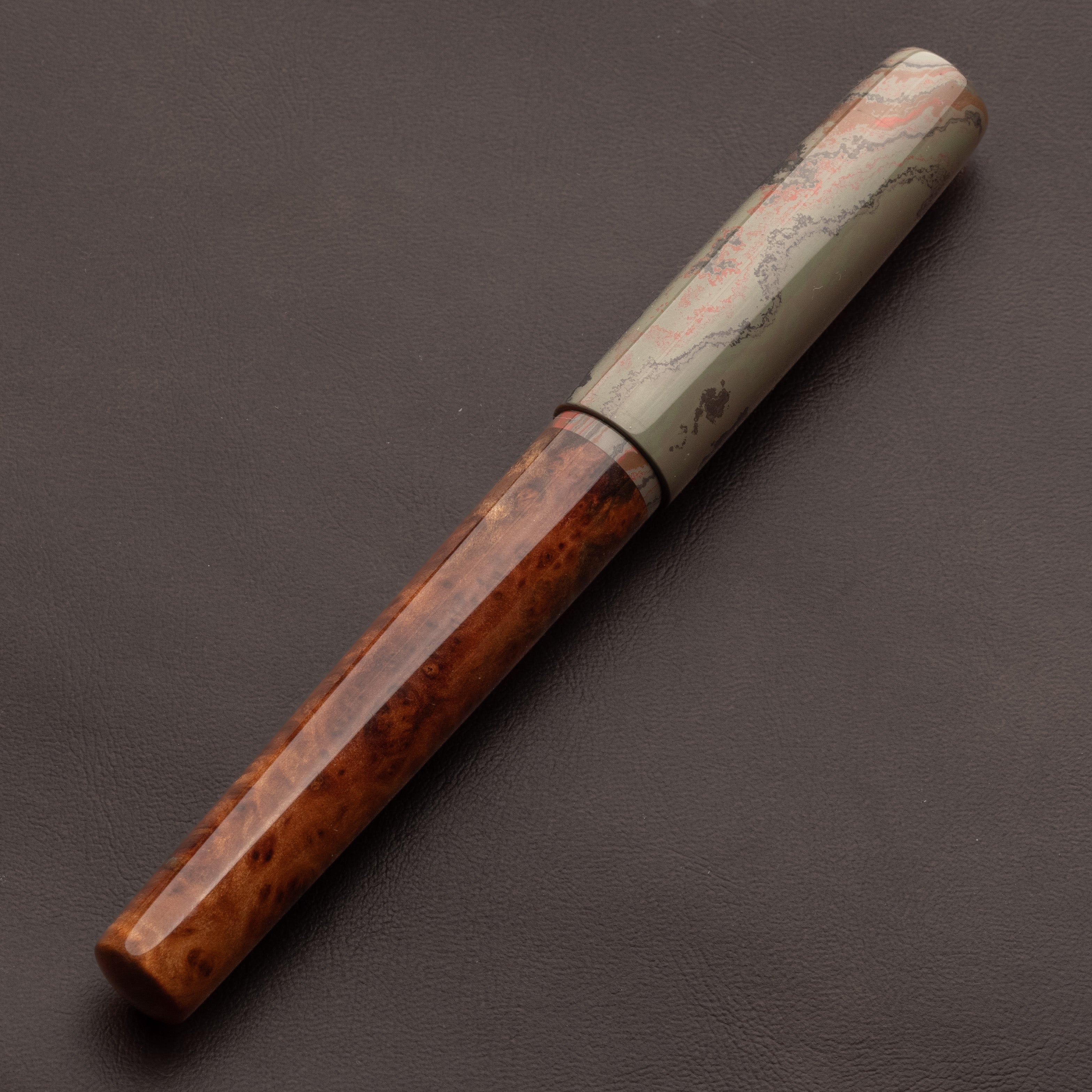 Fountain Pen - Bock #6 - 14 mm - Vavona Burl and SEM Ebonite