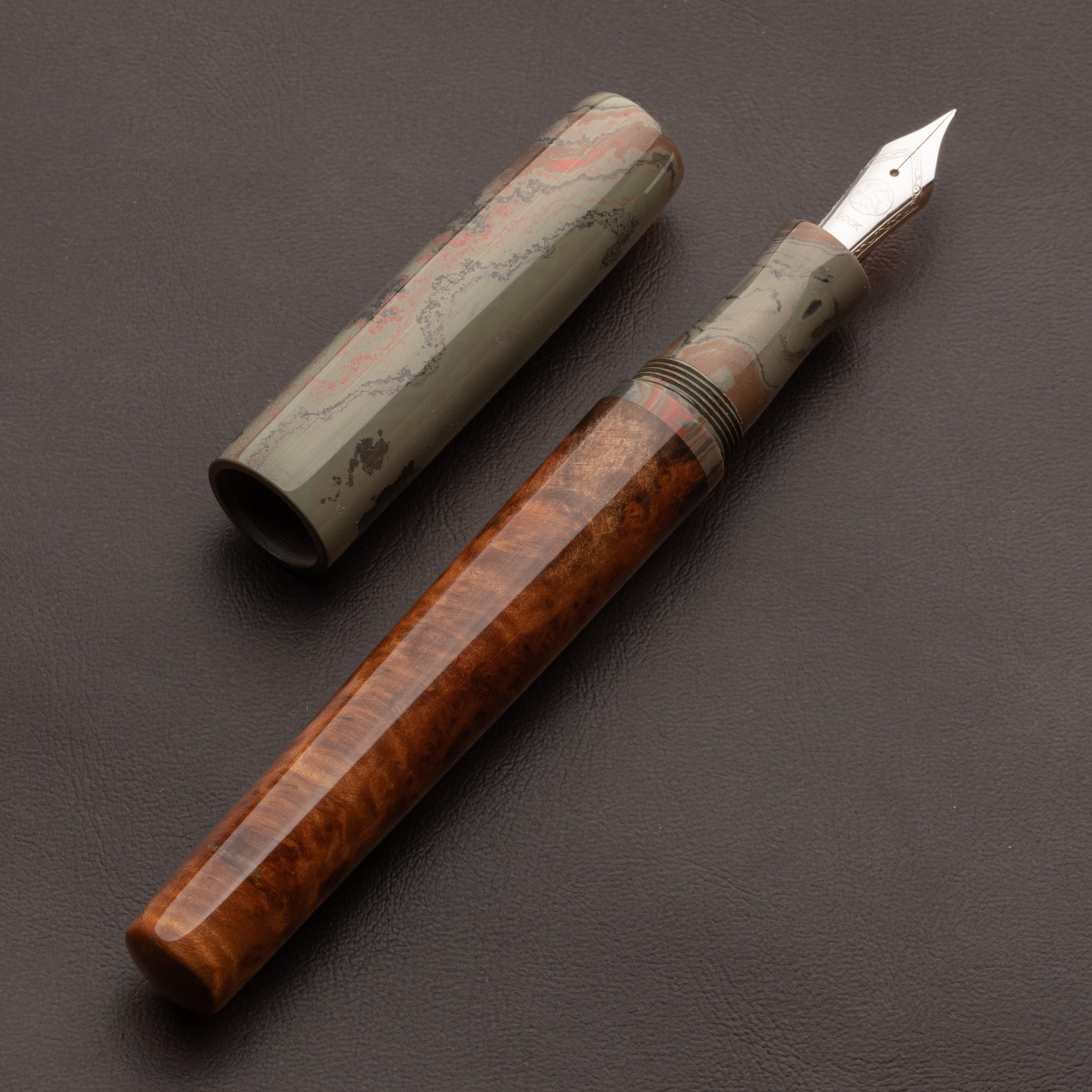 Fountain Pen - Bock #6 - 14 mm - Vavona Burl and SEM Ebonite