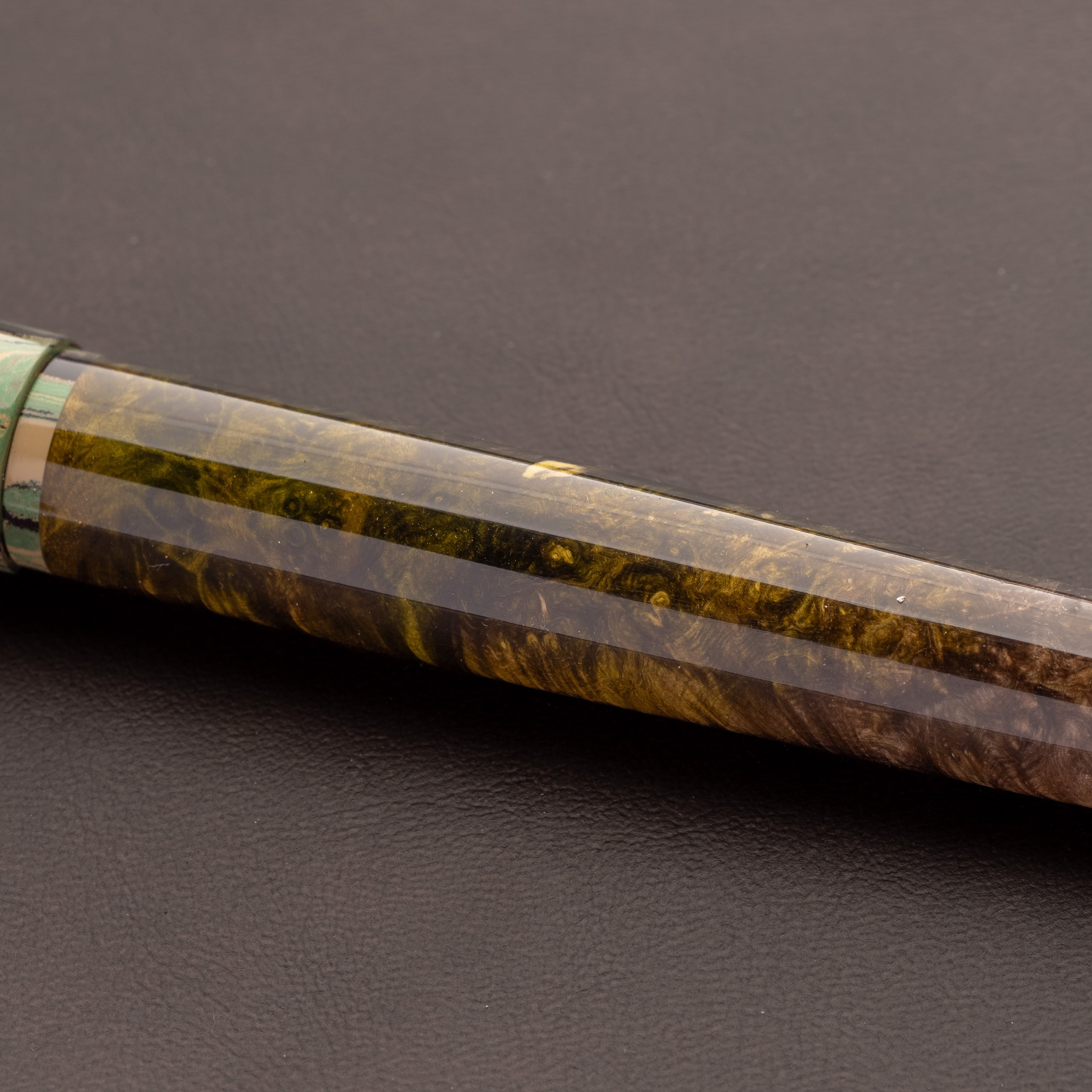 Fountain Pen - Bock #6 - 14 mm - Green Maple Burl and SEM Ebonite