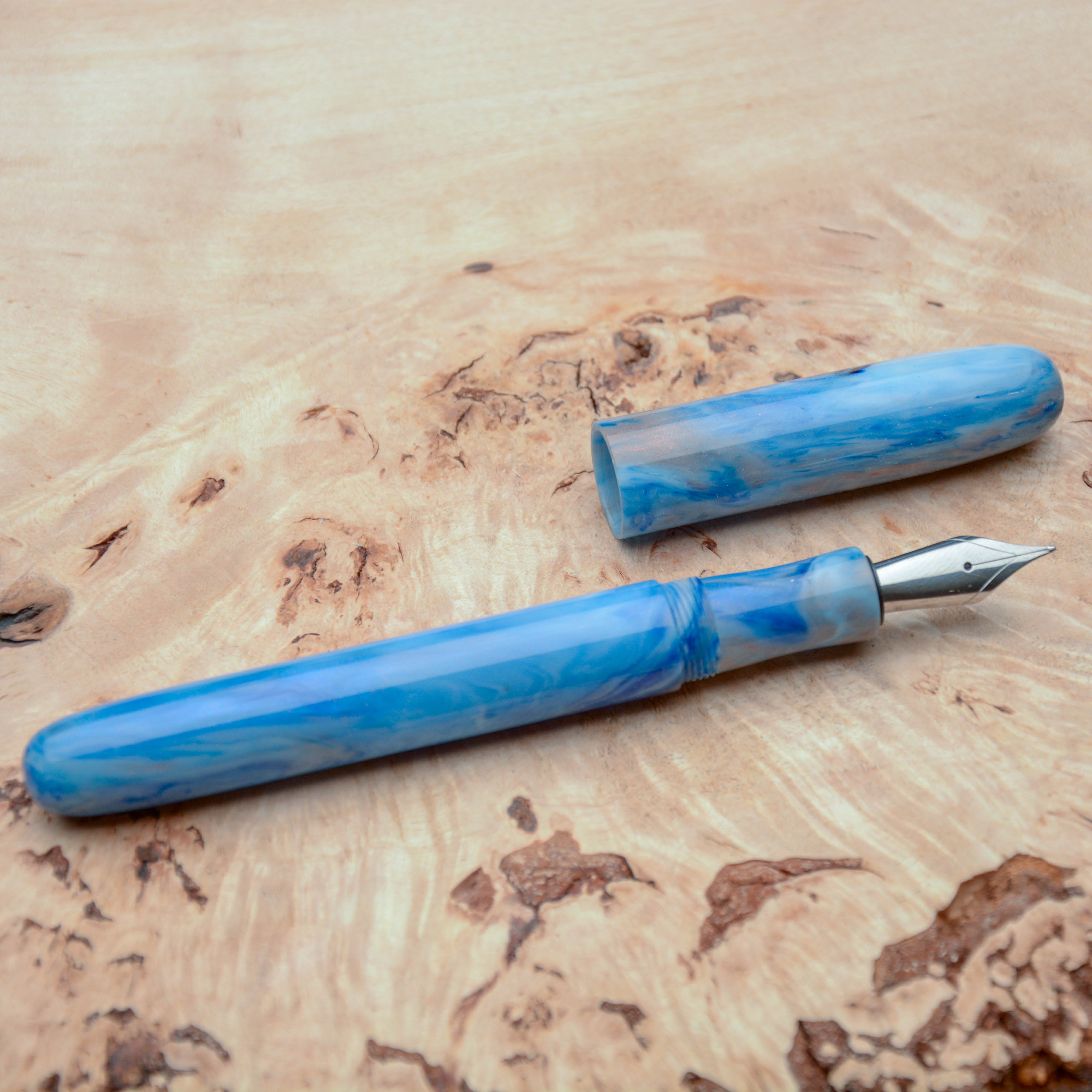 Fountain Pen - JoWo #6 - 13 mm - In-house material with swirls of white, blue and copper