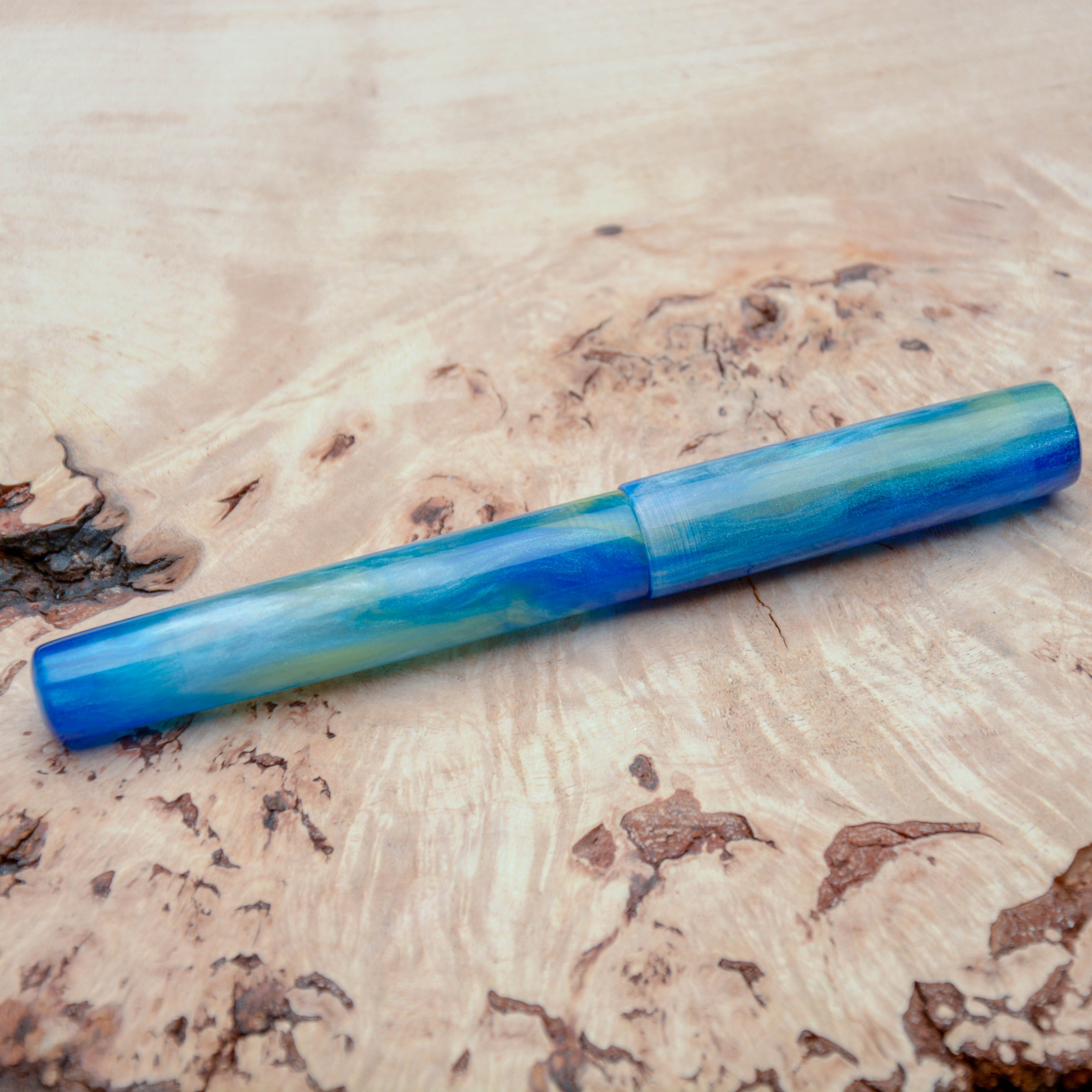 Fountain Pen - Bock #6 - 13 mm - In-house semi transparent material with blue and yellow