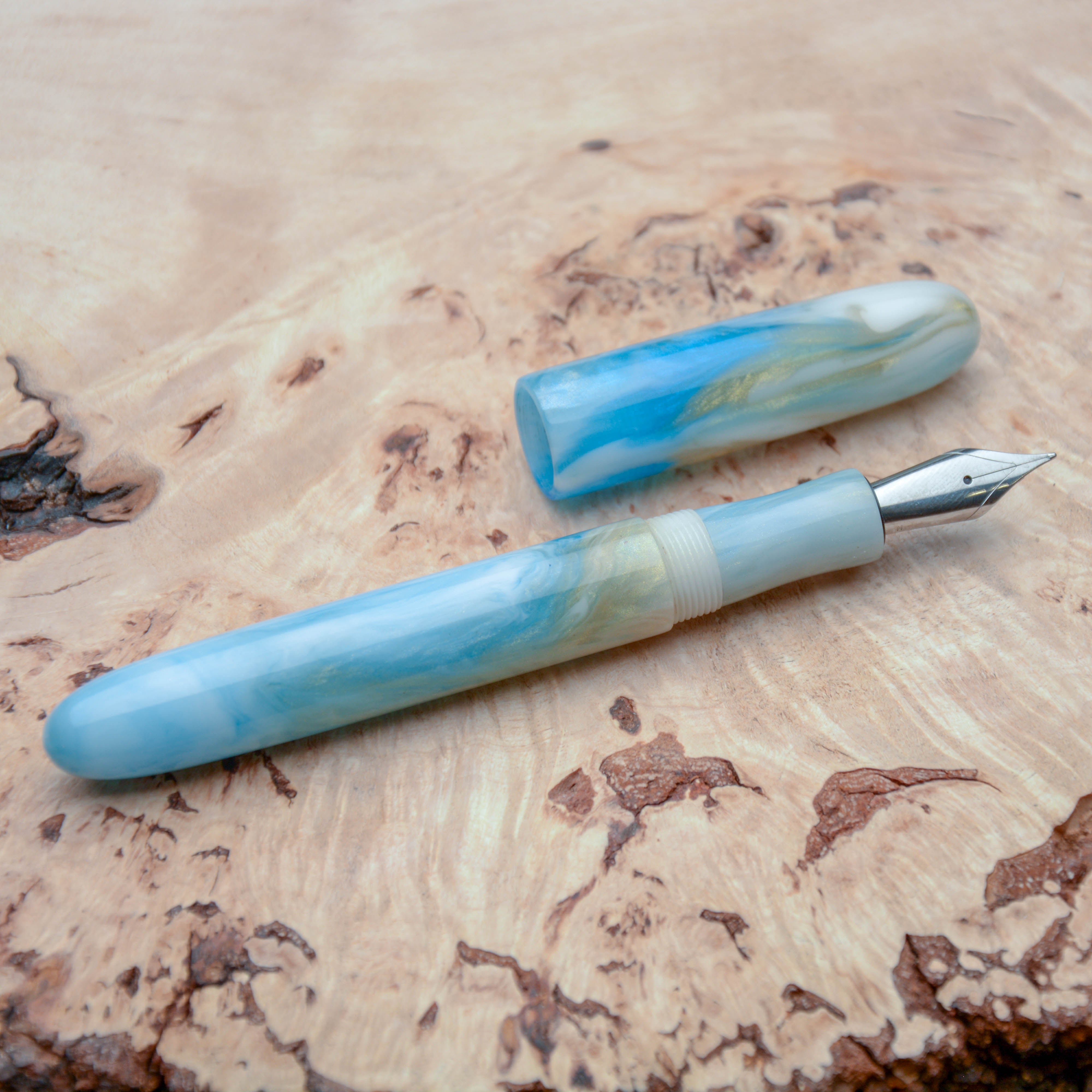 Fountain Pen - Jowo #6 - 13 mm - In-house material with pastel blue and gold