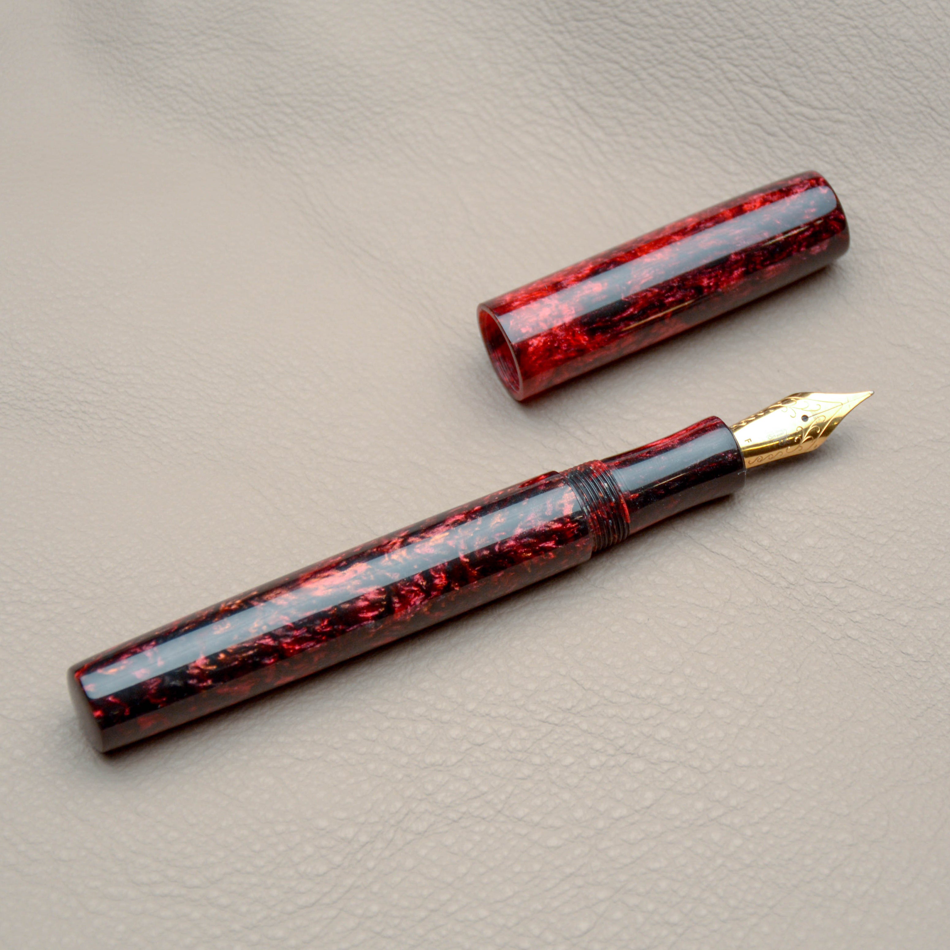 Fountain Pen - JoWo #6 - 13 mm - Turners Warehouse alumilite cast with black, red and copper