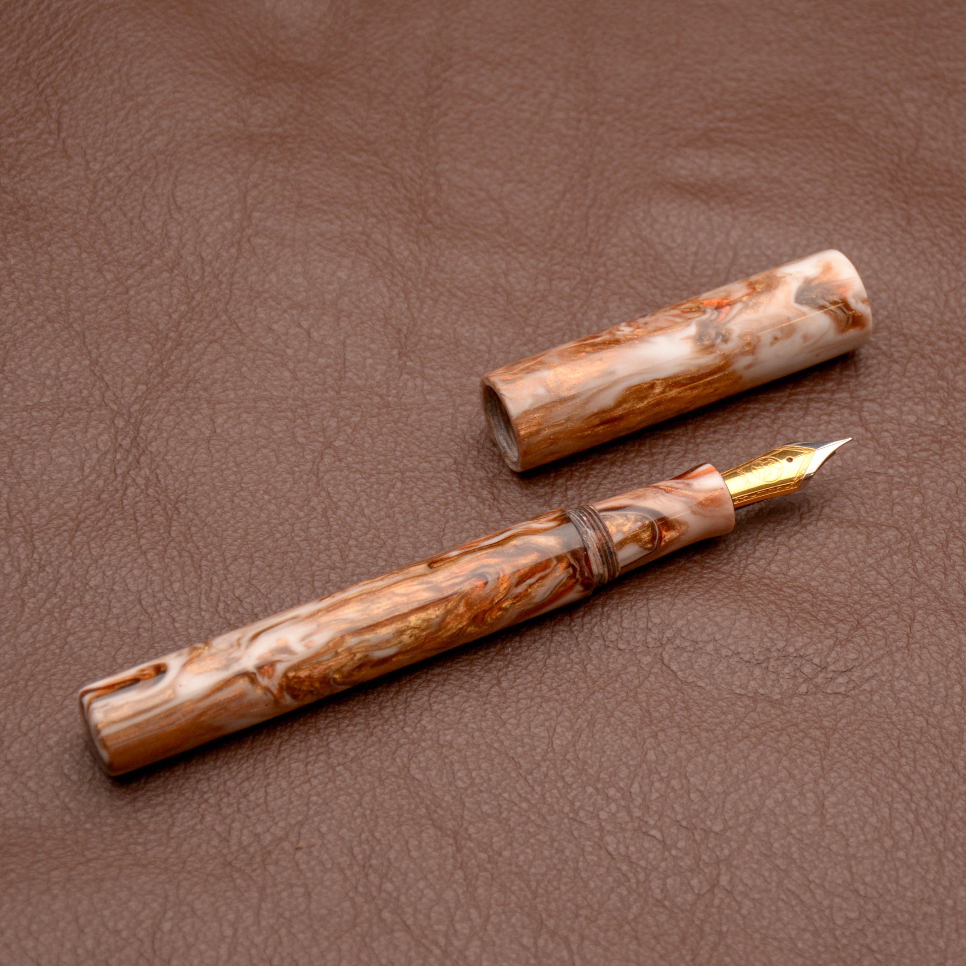 Fountain Pen - Bock #6 - 13 mm - In-house cast with brown, gold, rose gold and copper