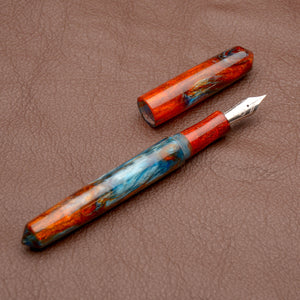 Fountain Pen - Bock #6 - 13 mm - In-house orange and light blue with fireopal glitters in the orange