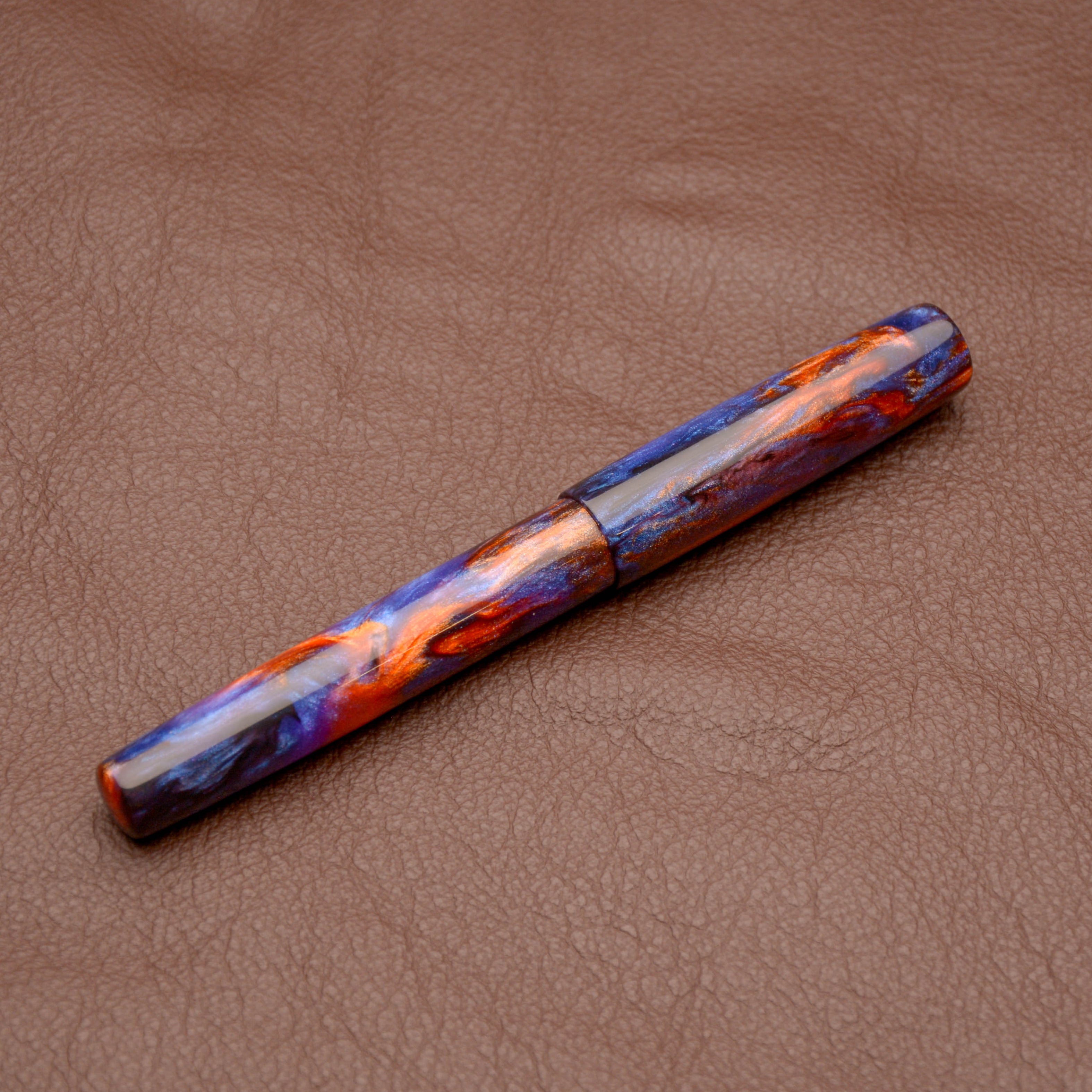 Fountain Pen - Bock #6 - 13 mm - In-house orange nebula with a lot of interference pearl, purple, orange and black