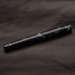 Fountain Pen - Bock #6 - 13 mm - In house cast, black, mint and white pearl with Nickel Silver details