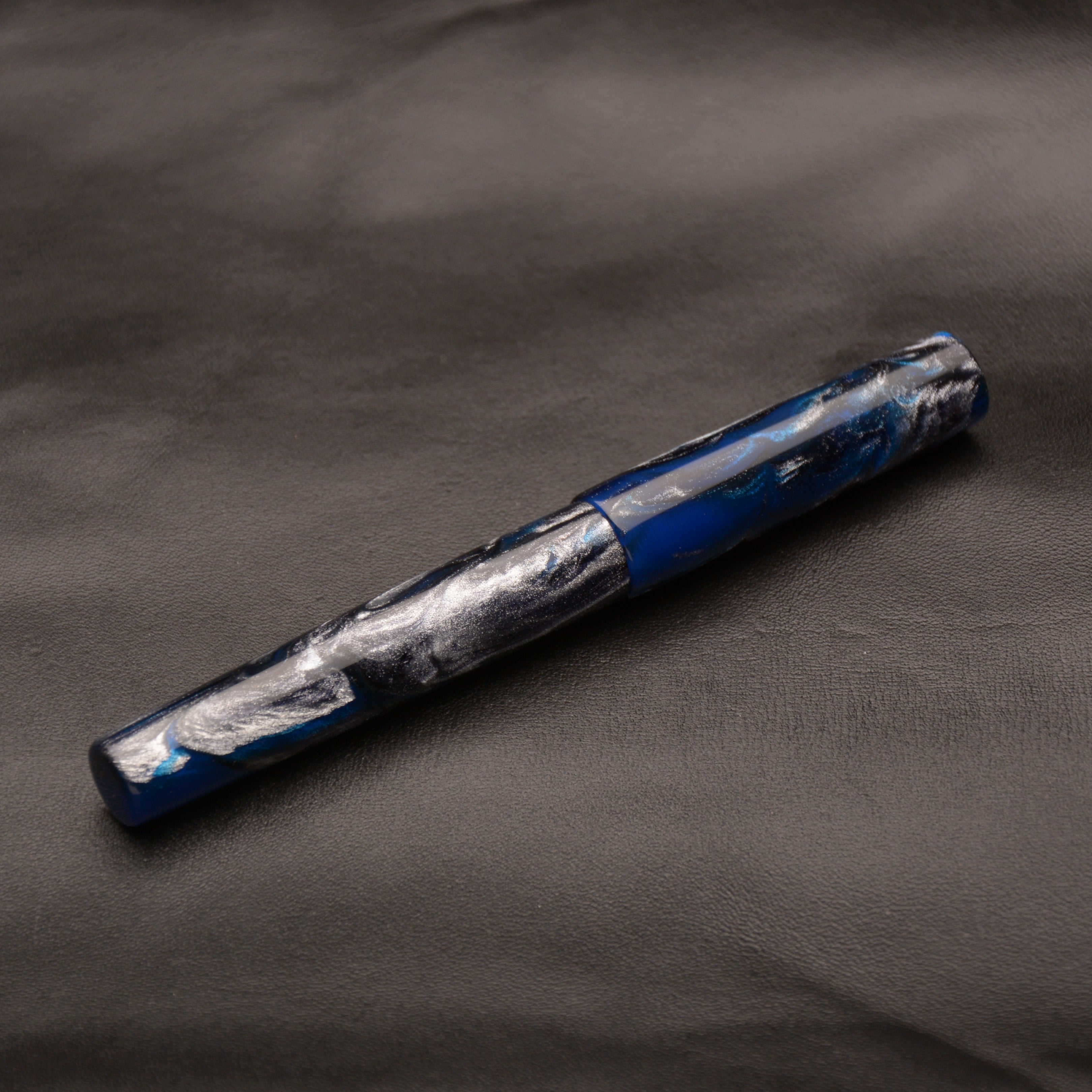 Fountain Pen - Bock #6 - 13 mm - In-house cast with blue, black and metallic silver