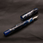 Load image into Gallery viewer, Fountain Pen - Bock #6 - 13 mm - In-house cast with blue, black and metallic silver
