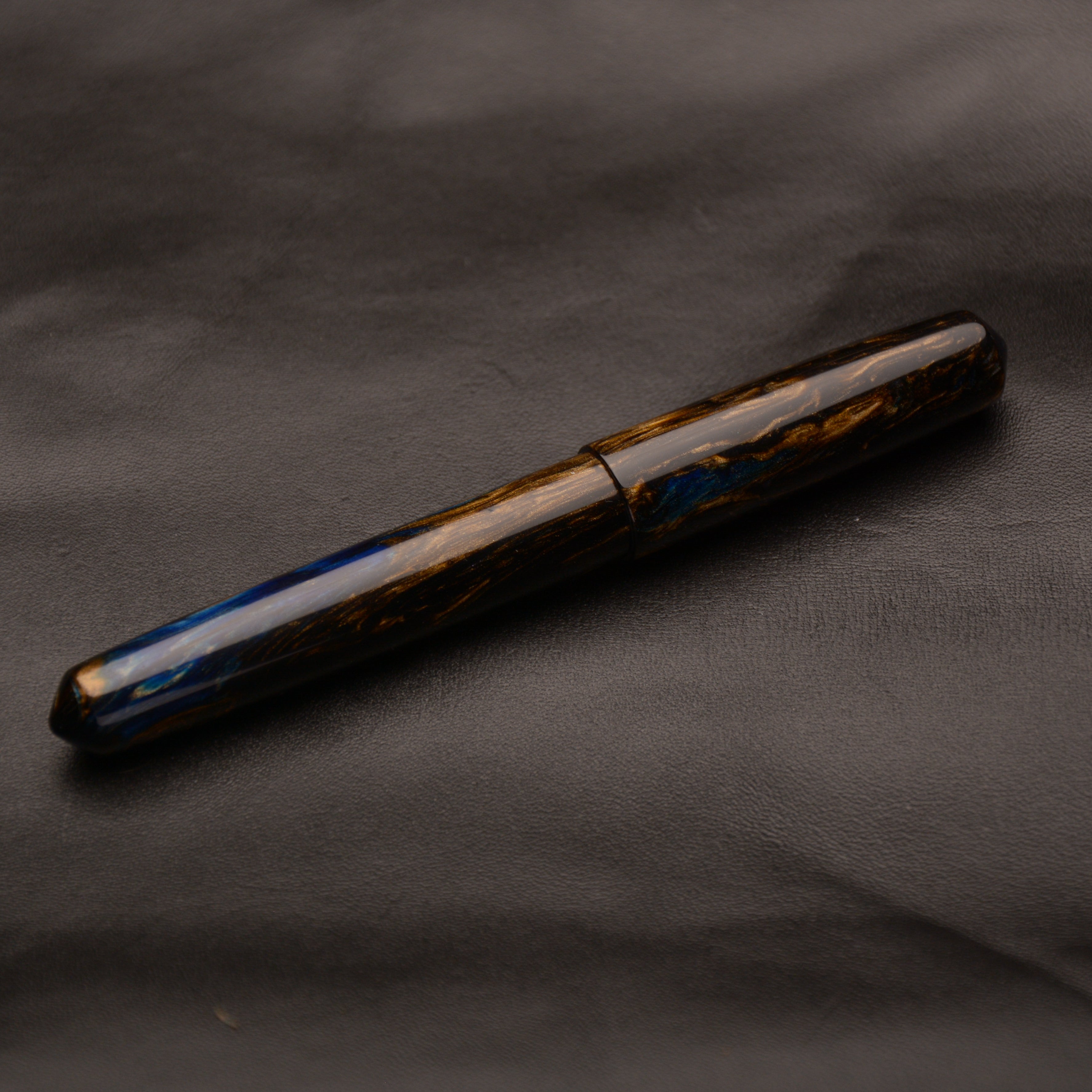 Fountain Pen - Bock #6 - 14 mm - In-house cast with brown, dark blue and gold