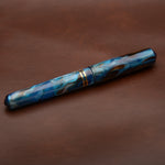 Load image into Gallery viewer, Fountain Pen - Bock #6 - 13 mm - In-house cast with blues and browns and brass details
