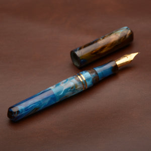 Fountain Pen - Bock #6 - 13 mm - In-house cast with blues and browns and brass details