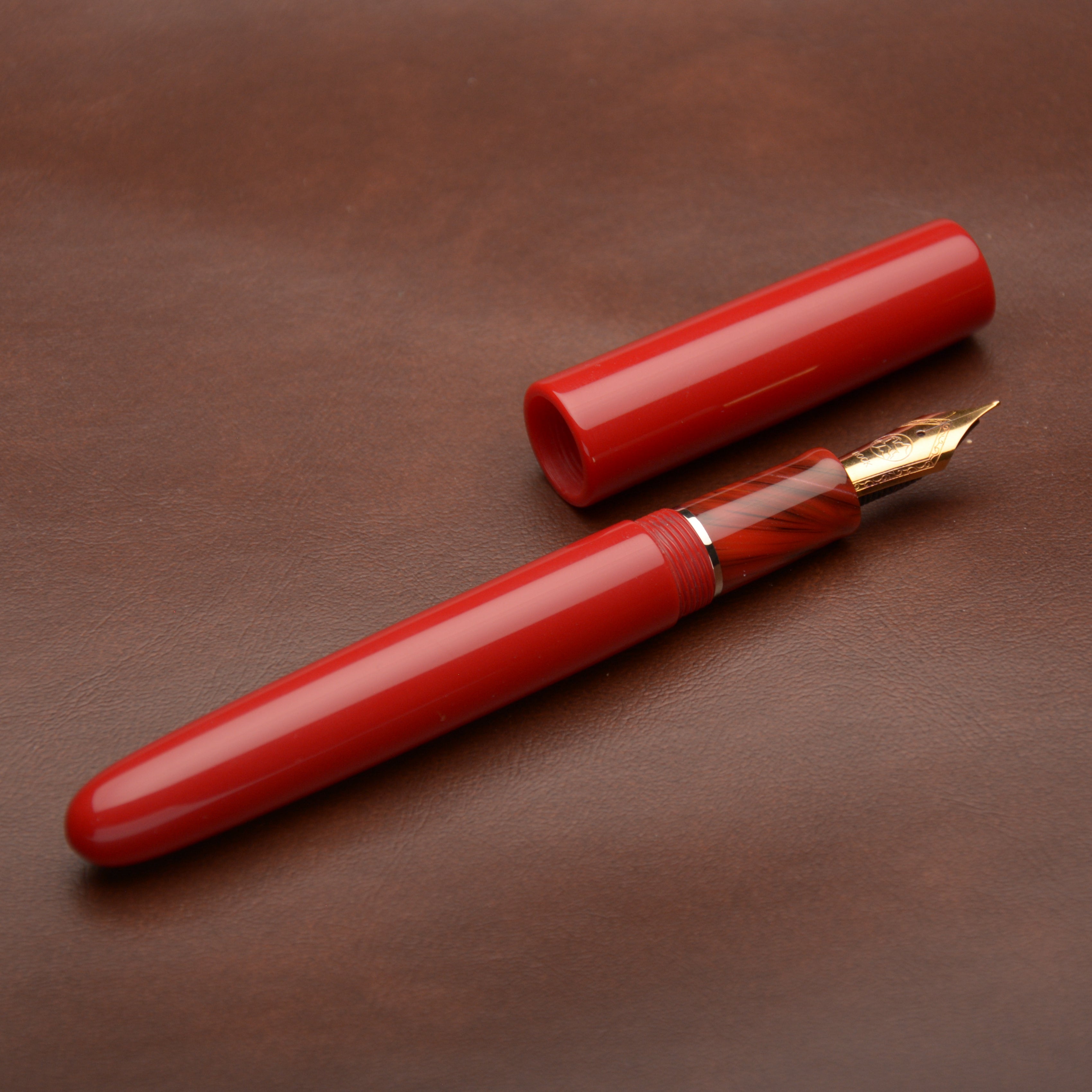 Fountain Pen - Bock #6 - 13 mm - Red acrylic with polyester section and brass detail ring
