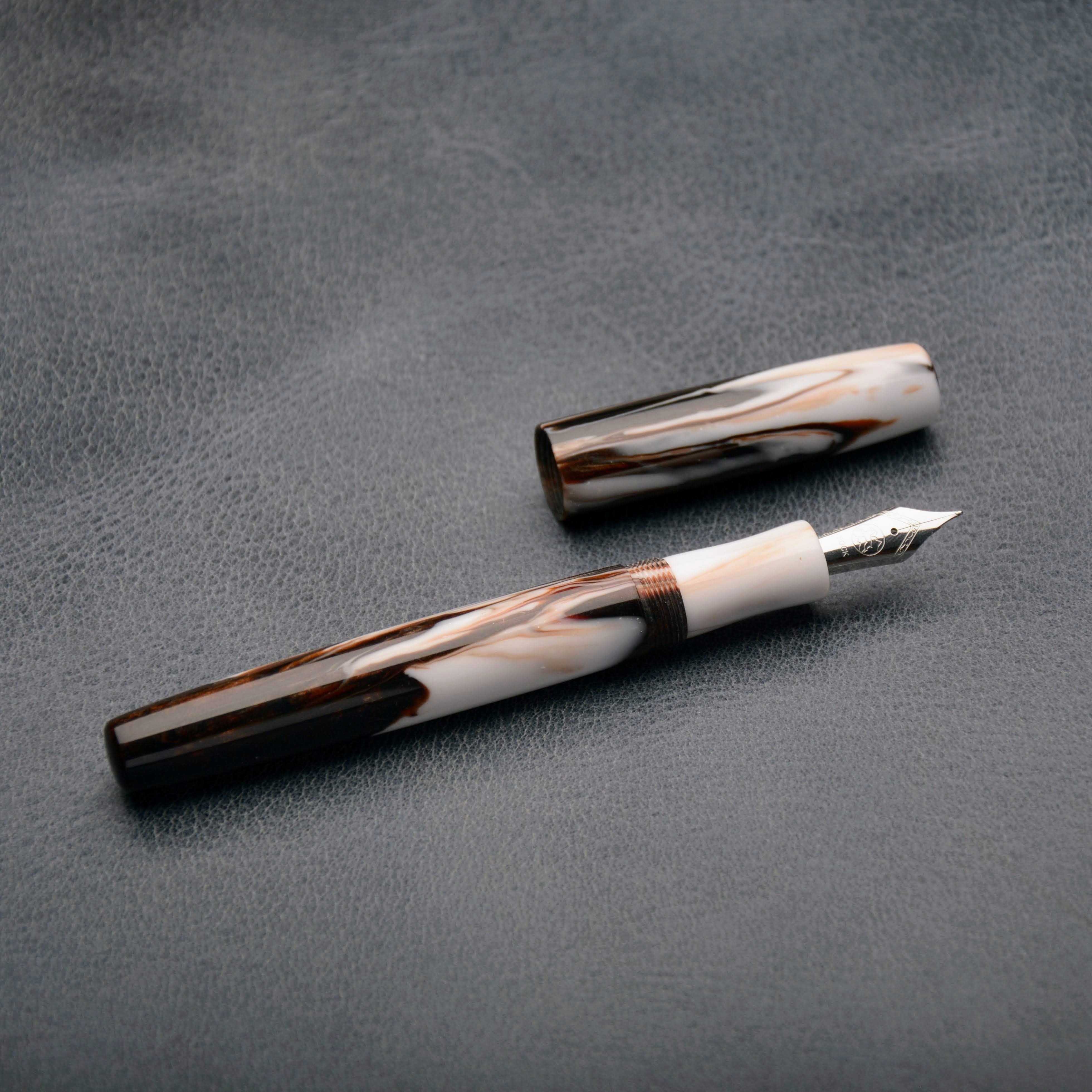 Fountain Pen - Bock #6 - 14 mm - In house cast with orange, dark browns and white