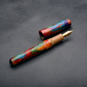 Fountain Pen - Bock #6 - 14 mm - DiamondCast Oil Slick with Brass and Acrylic accents