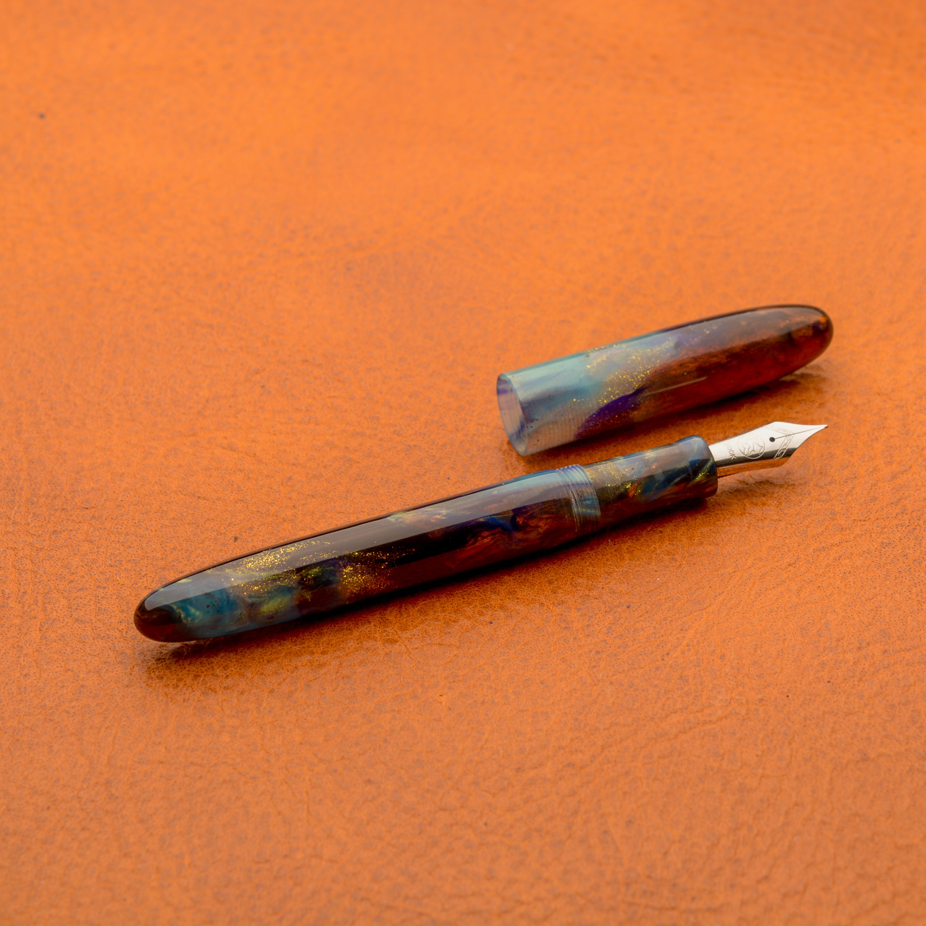 Fountain Pen - Bock #6 - 13 mm - In-house blue, gold and purplebrown