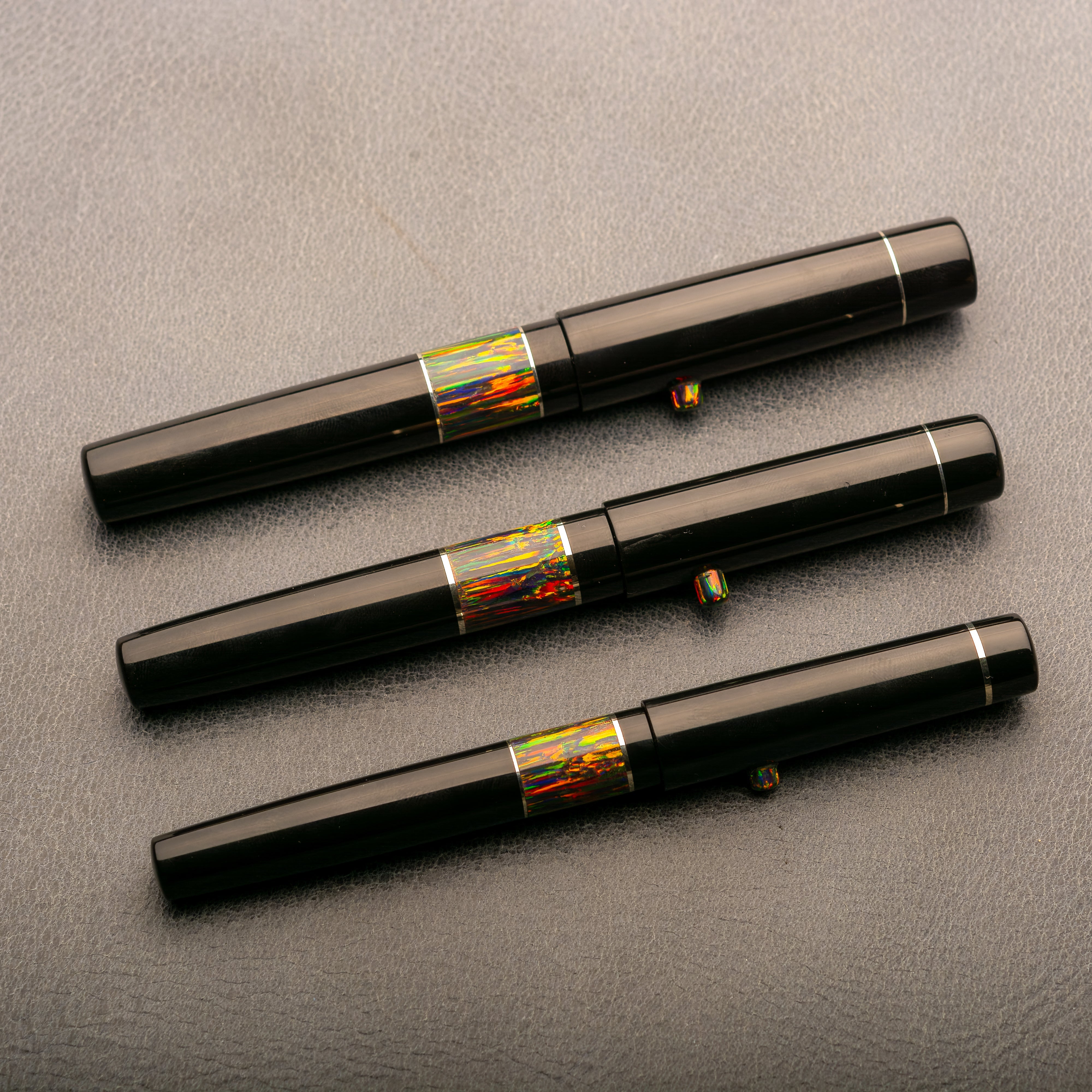 Fountain Pen - Bock #6 - 13 mm - Lab grown opal and Black Ebonite